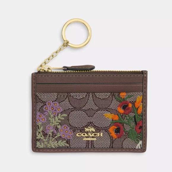 Mini Skinny Id CaseIn Signature Jacquard With Floral Embroidery